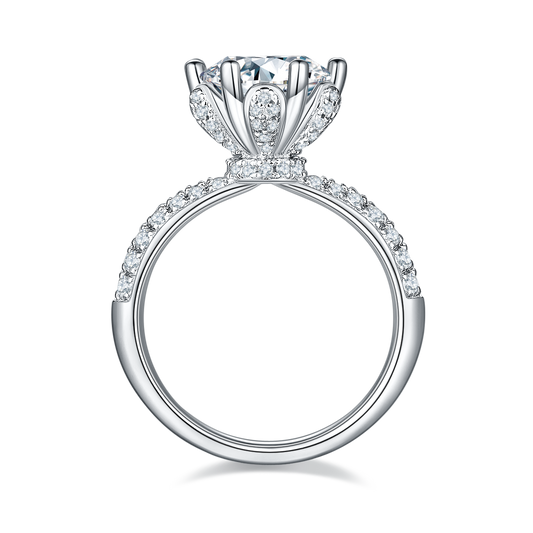3.0 Carat Round Cut Synthetic Moissanite Elegance Ring with Diamond-Accented Band in Sterling Silver 925 Plated with White Gold for Women's Special Occasions
