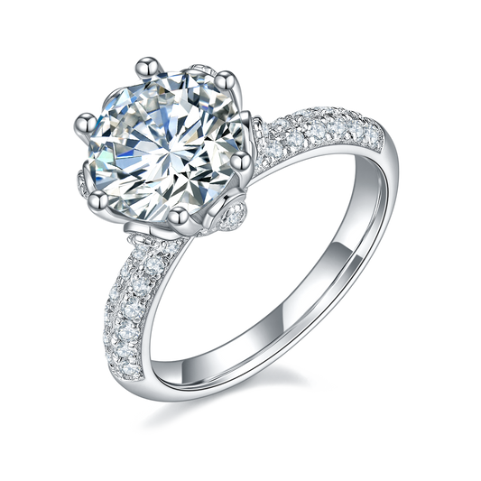 3.0 Carat Round Cut Synthetic Moissanite Elegance Ring with Diamond-Accented Band in Sterling Silver 925 Plated with White Gold for Women's Special Occasions
