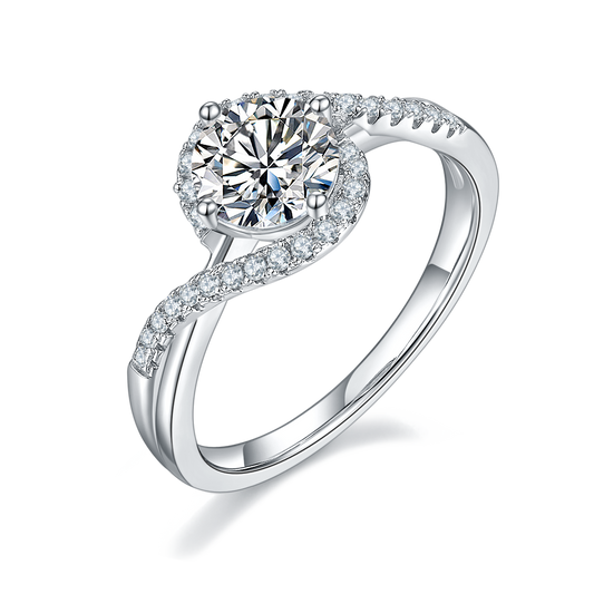 1.0 Carat Round-Cut Angel-Eye Synthetic Moissanite Elegant Ring in Sterling Silver 925 Plated with White Gold for Women Casual Glamour