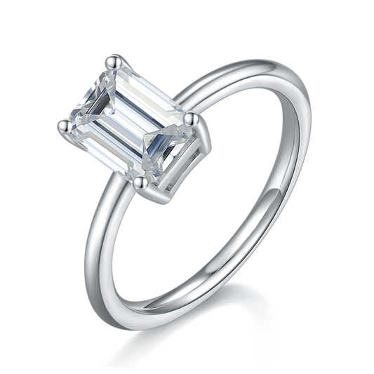3.0 Carat Emerald-Cut Synthetic Moissanite Halo Ring in Sterling Silver 925 Plated with White Gold for Women Everyday Luxury