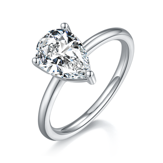 3.0 Carat Pear-Cut Synthetic Moissanite Solitaire Ring in Sterling Silver 925 Plated with White Gold for Women Everyday Luxury