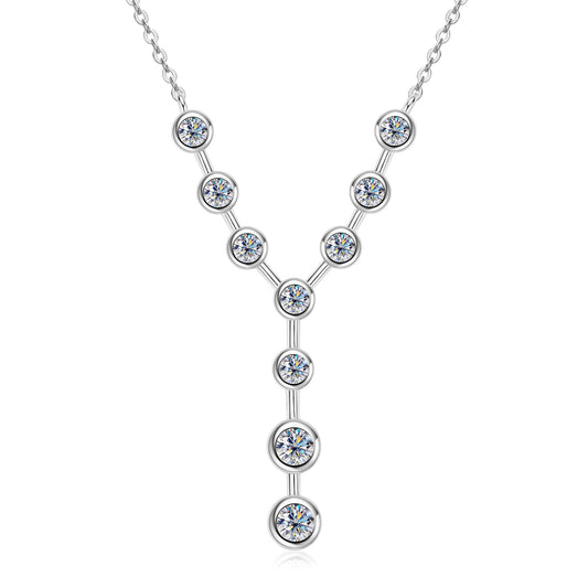 1.4 Carat Round Synthetic Moissanite Bezel-Set Y-Necklace in Sterling Silver 925 18K Gold Plated for Women Bridal Evening
