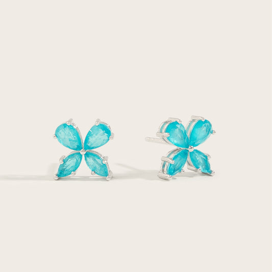 Aquamarine Clover-shaped Earrings in 925 Sterling Silver Birthstone Gift For Her