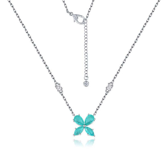 Aquamarine Clover-shaped Necklace in 925 Sterling Silver Birthstone Gift For Her