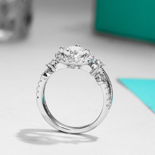 1.0 Carat Round-Cut Synthetic Moissanite Petite Luxury Ring in Sterling Silver 925 Plated with 18K White Gold for Women Brunch to Office Chic