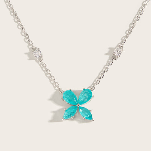 Aquamarine Clover-shaped Necklace in 925 Sterling Silver Birthstone Gift For Her
