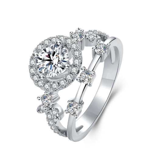 1.0 Carat Round-Cut Synthetic Moissanite Petite Luxury Ring in Sterling Silver 925 Plated with 18K White Gold for Women Brunch to Office Chic