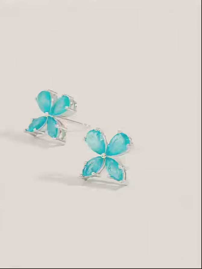 Aquamarine Clover-shaped Earrings in 925 Sterling Silver Birthstone Gift For Her