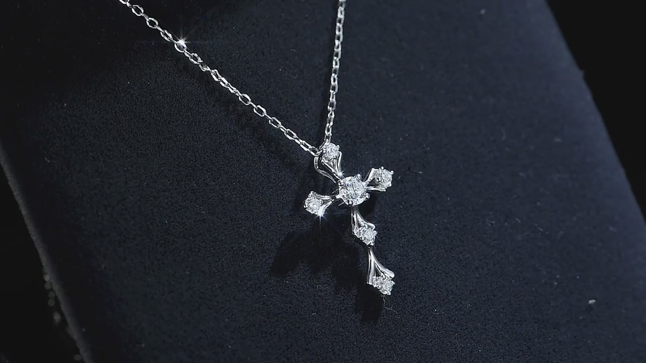 0.20 Carat Round-Cut Cross Synthetic Moissanite Frost-Glint Necklace in Sterling Silver 925 Plated with White Gold for Women Cool Spark Moments