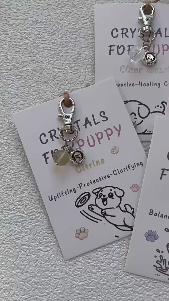 AFS Jewelry Crystal Dog Charm Pendant Natural Gemstone Pet Necklace Accessory for Small Medium Large Dogs Healing Stone Collar Decoration with Secure Clip Unique Gift for Dog Lovers