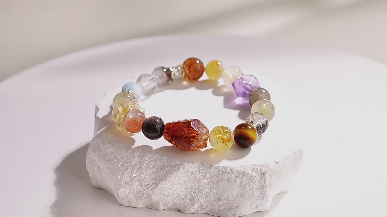 AFS Jewelry Rainbow Gemstone Bracelet Natural Multi-Crystal Beads for Good Luck & Positive Energy Adjustable Colorful Healing Bracelet Handmade Personalized Jewelry
